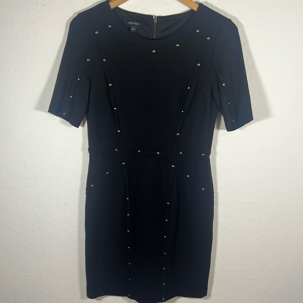 Ivy +‎ Blu size 8 black knit dress with metal stud details